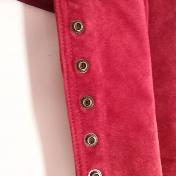 Live A Little Vintage 90's Jacket Top Red Raspberry Leather Button Down - Picture 12 of 15